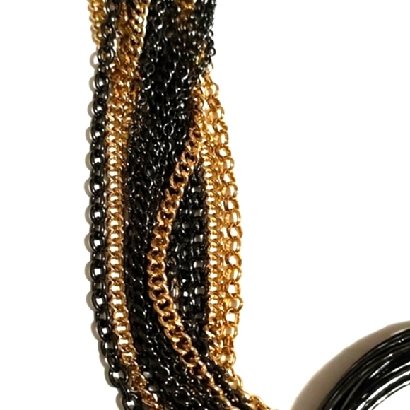 VINTAGE MULTI-STRAND GOLD-TONE GUNMETAL BLACK WIRE PENDANT 20 - 23" NECKLACE - Picture 4 of 11
